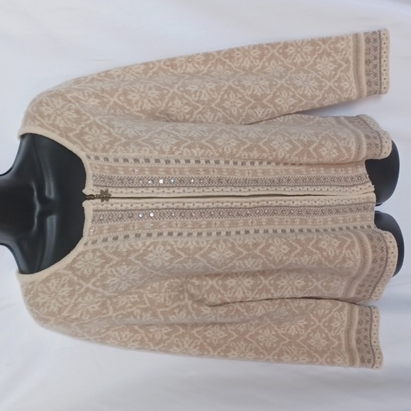 Coldwater Creek Womens Beautiful Snowflake ❄️ Zip Up WOOL Blend Cardigan SZ M - Picture 1 of 9